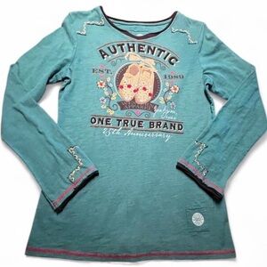 Double D Ranch Turquoise Long Sleeve with intricate embroidery/beading, L